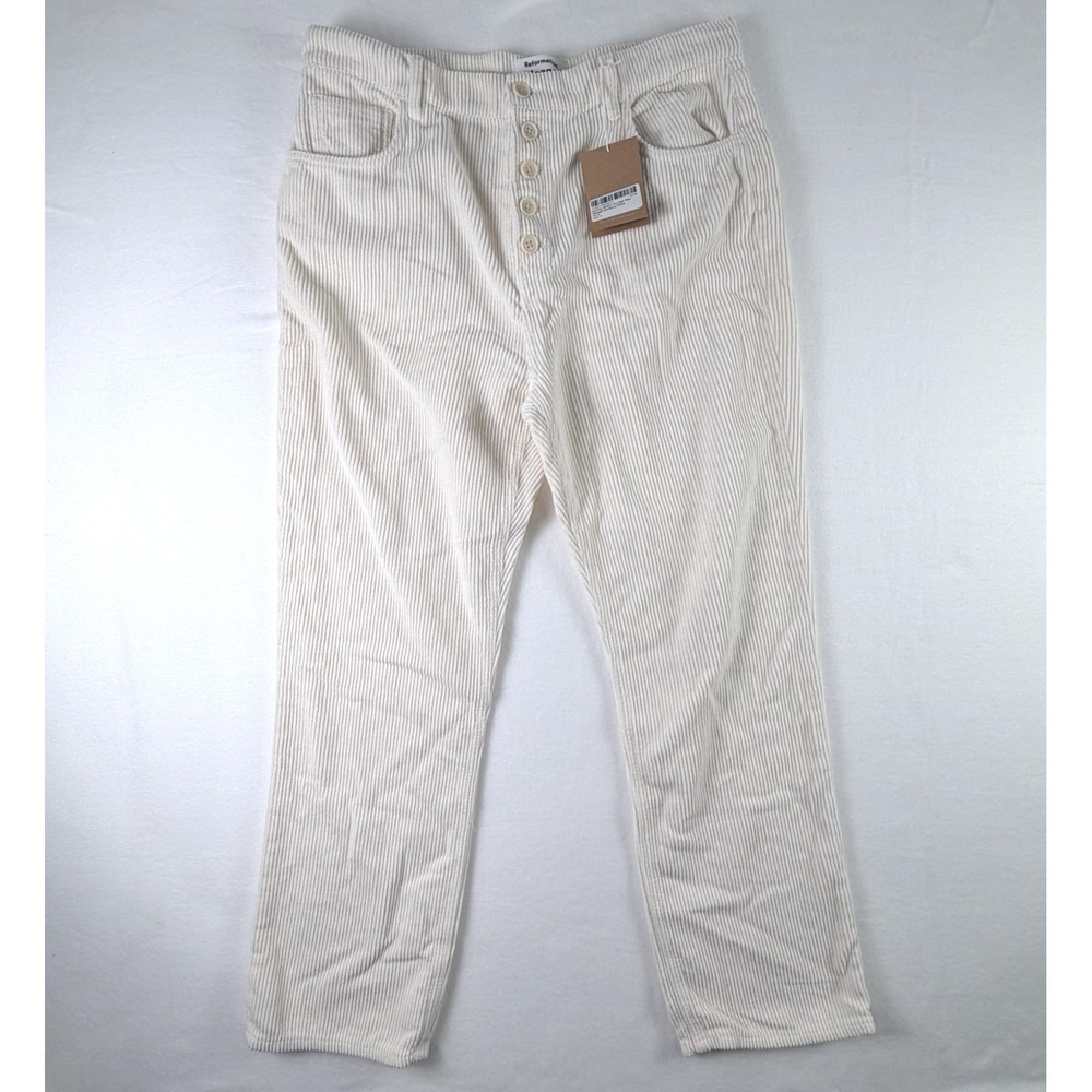 NWT Reformation Cynthia Button Fly High Rise Corduroy Pants Womens 31 Ivory Bone